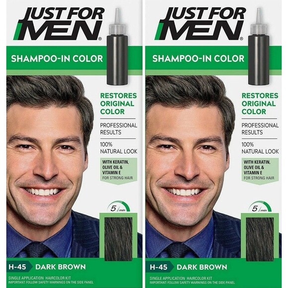 Just For Men H-45 DARK BROWN Hair color Shampoo In ( 2 pack ) green - Picture 1 of 2